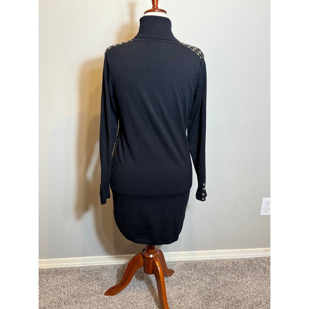 Tommy Hilfiger sweater dress black & tan patterned turtleneck long sleeve Sz L - Picture 6 of 9